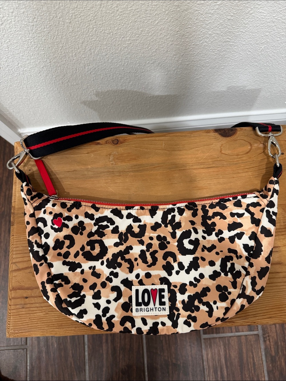 Brighton Leopard Print Crossbody Bag in Tan, Black & Red